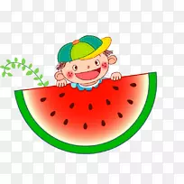 西瓜儿童剪贴画-小男孩吃西瓜