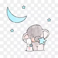 幼儿绘画艺术壁纸-大象和小兔子