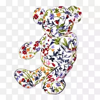 北极熊大熊猫水彩画手绘花卉熊猫