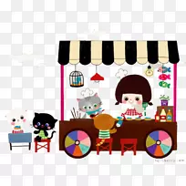 卡通餐厅插图-小猫餐厅