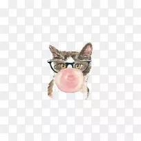 口香糖猫画毛皮眼镜小猫