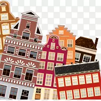 建筑正面插图.彩色手绘房屋
