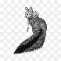 绘画插画艺术插画.手绘黑白福克斯