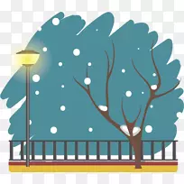 冬季树木景观中的冬季长凳