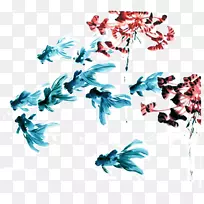 锦鱼乌贼水墨画-鱼