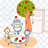 机器人果树剪贴画-在果树下玩耍的机器人