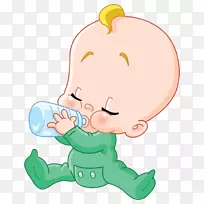 婴儿饮用婴儿奶瓶艺术-卡通婴儿在牛奶中