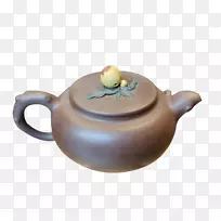 宜兴粘土茶壶-桃子扣茶壶