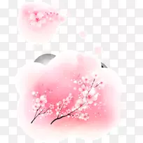 樱桃花粉红色底桃红色装饰图案材料