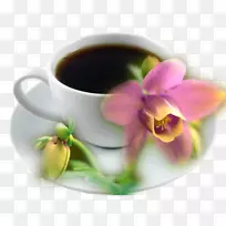 咖啡早星期三-咖啡杯，红糖，粉红色的花