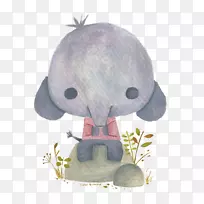 水彩：鲜花水彩画大象插图水彩画灰象