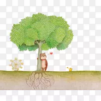 树图形设计师插图-熊抱着一棵树