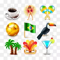 巴西免版税摄影插图-咖啡杯、喝棕榈树舞者足球