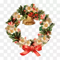 圣诞老人圣诞佳节贺卡圣诞铃铛蝴蝶结花环