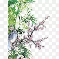 水墨画四位先生竹子梅花画-竹子梅花下载