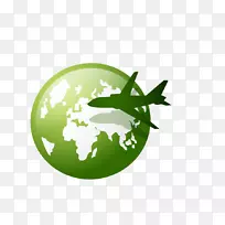 绘图图标-绿色飞机与地球