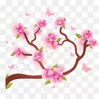 卡通粉色下载剪辑艺术-手绘粉红桃花图案