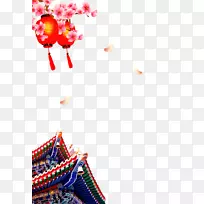 平面设计插图-古代建筑桃花灯