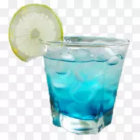 蓝色夏威夷伏特加，奎宁软饮料，鸡尾酒汁-柠檬片蓝咖喱苏打水