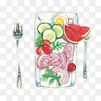 膳食营养图例.蔬菜和水果沙拉手绘材料图片