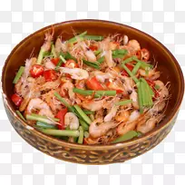 将泰国加勒比菜、泰国料理虾和对虾做成油炸虾。