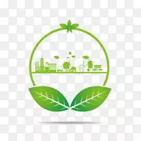 环境保护自然环境-绿叶与绿色城市形象