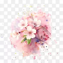 纸水彩画艺术-粉红桃花