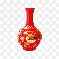 新年贺卡陶瓷红花瓶结婚用品