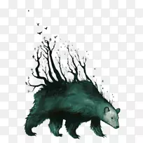 卡莱瓦拉·萨伦克尔赛熊民俗插图-创意插图-熊、树枝和鸟类