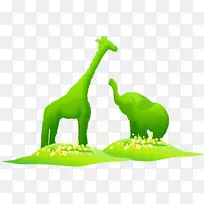 长颈鹿剪贴画手绘卡通长颈鹿绿色