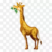 长颈鹿吃免费插图手绘卡通长颈鹿吃草