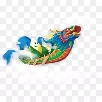 宗子端午节-传统节日-卡通饺子在插图中标明龙舟云。