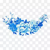 蓝白色陶器底座-创作牡丹