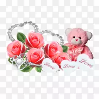 画框龙，飞！免费爱情情人节-浪漫的玫瑰和可爱的娃娃