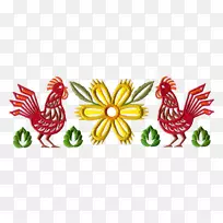 公鸡剪纸.手绘大公鸡和花