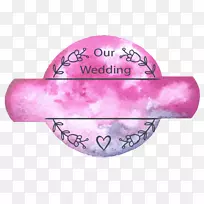 婚礼水彩画礼仪.水彩画粉红色花环结婚标签