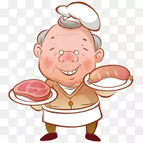 插画-拿着肉的祖父
