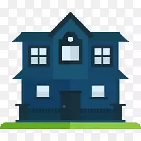 住宅画笔图标-手绘蓝层别墅围栏图案
