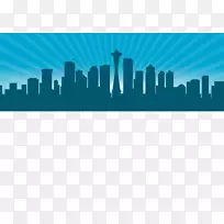 西雅图剪影天际线剪贴画-蓝色城市夜视