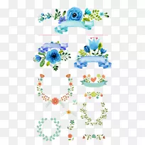 花卉设计水彩画花画精美手绘水彩花环