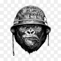 艺术家素描-戴头盔的黑猩猩