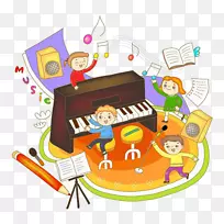 钢琴乐器插图.卡通儿童钢琴