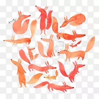 水彩画插画狐狸