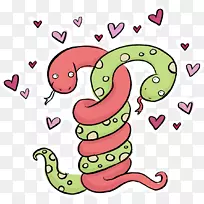 蛇形情人节画壁纸-红色绿色的蛇裹着一对夫妇