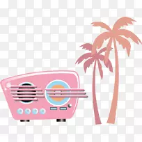 古董收音机复古风格.粉红色收音机
