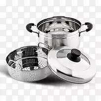 薄煎饼食品蒸笼不锈钢锅厨房-蒸笼盖是银的。