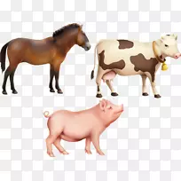 牛-马-农场剪贴画-载体动物-牲畜-牛-马-猪