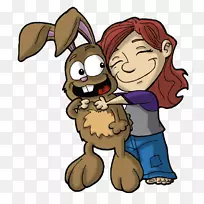 小狗兔夹艺术手绘兔，可爱，动作可爱，拥抱，卡通兔子。