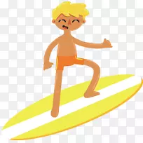 剪贴画-一个在海滩上冲浪的男孩