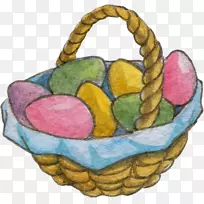 篮子复活节彩蛋水彩画-篮子里的彩蛋